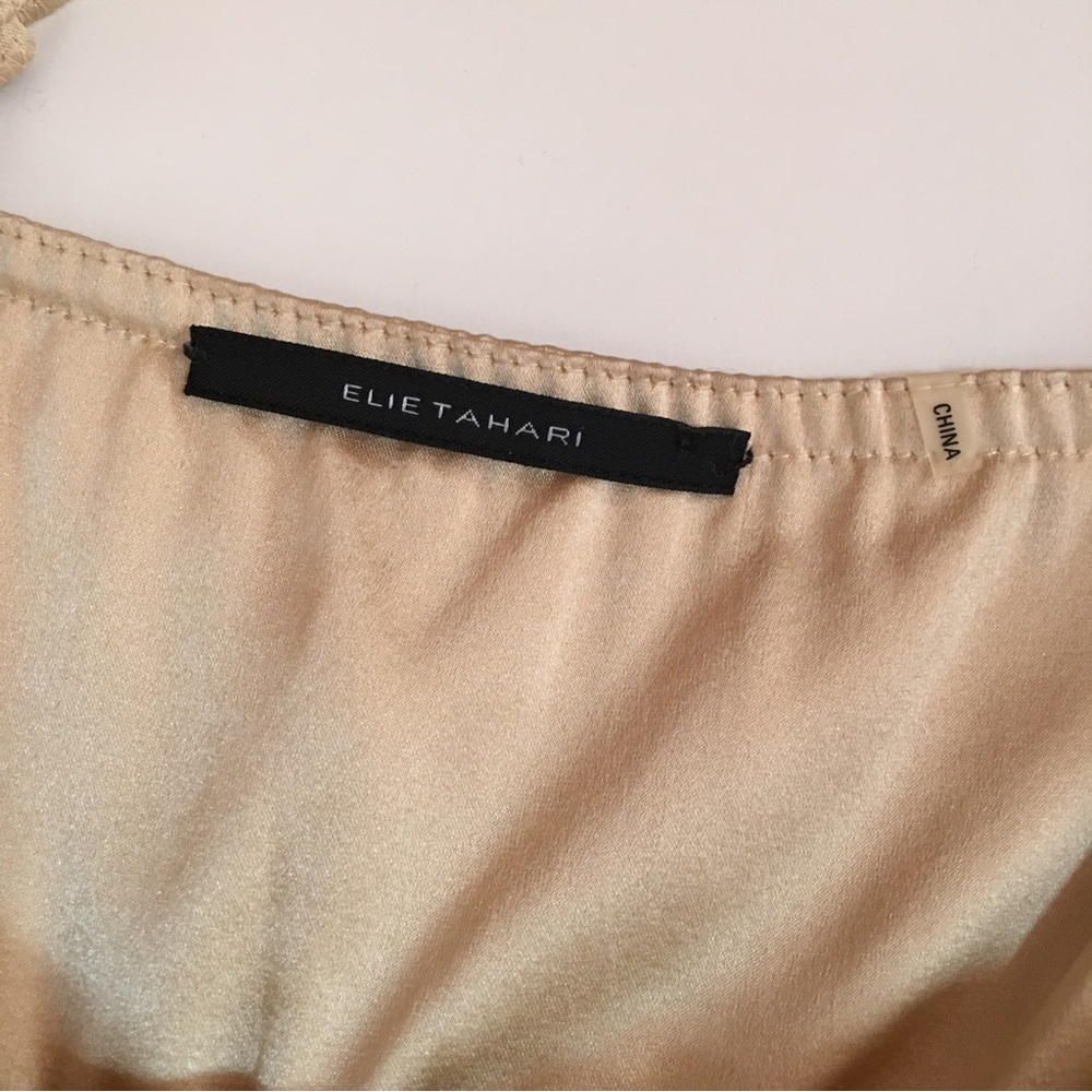 Ellie Tahari Gold Silk Satin Victorian Ruffle sweetheart neckline Camisole top - Picture 9 of 16